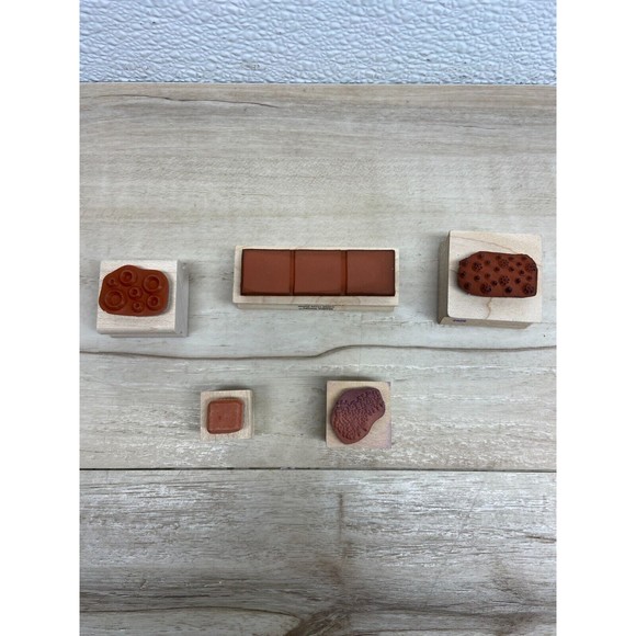 Mixed Brands Set Of 5 Wood Mounted Rubber Stamps Art - Picture 2 of 3